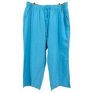 Kim Rogers Womens Blue Linen Blend Drawstring Elastic Waist Crop Pants Large